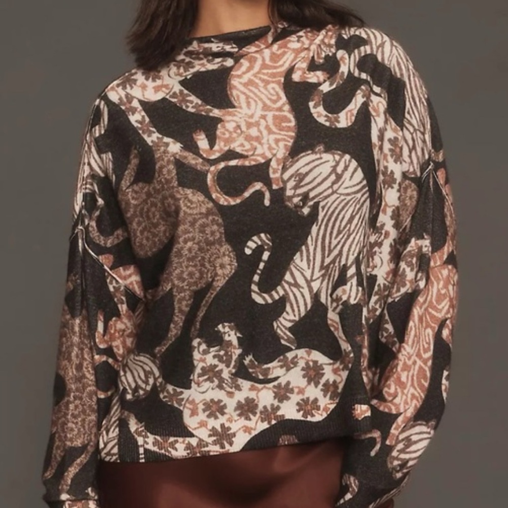 Anthropologie The Alani Cashmere Mock-Neck Sweater Pilcro: Printed Edition NWOT - Picture 1 of 6